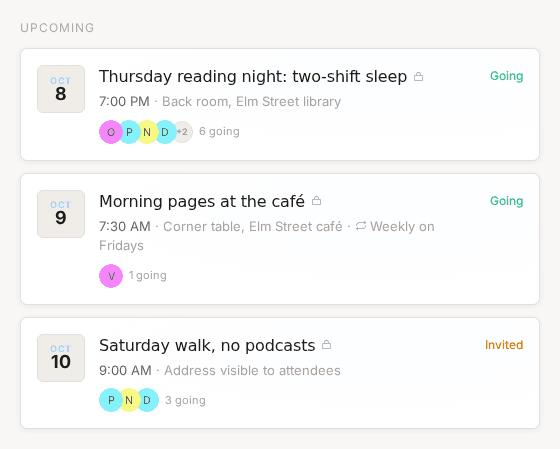 The upcoming list, a weekly series shown once with its Weekly on Fridays badge