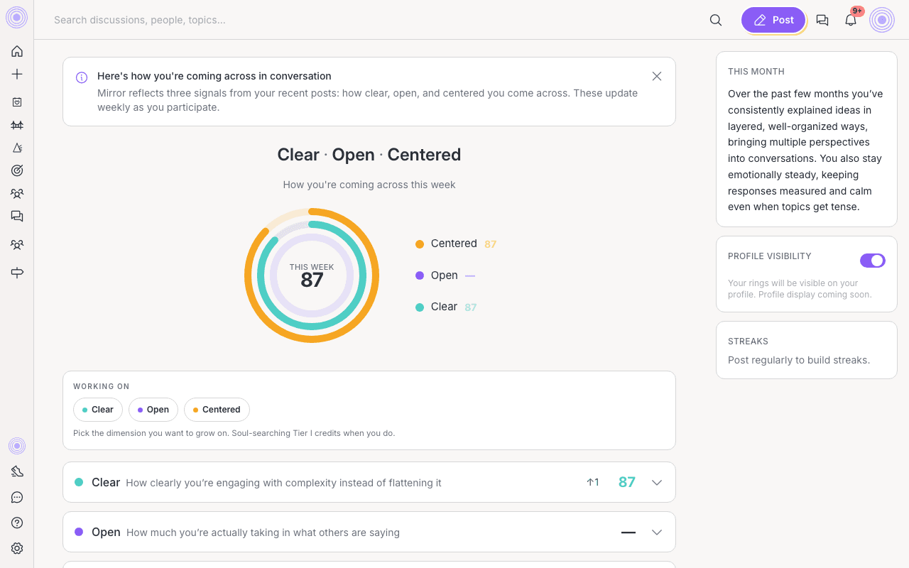 Your weekly Mirror: the Clear, Open, and Centered rings