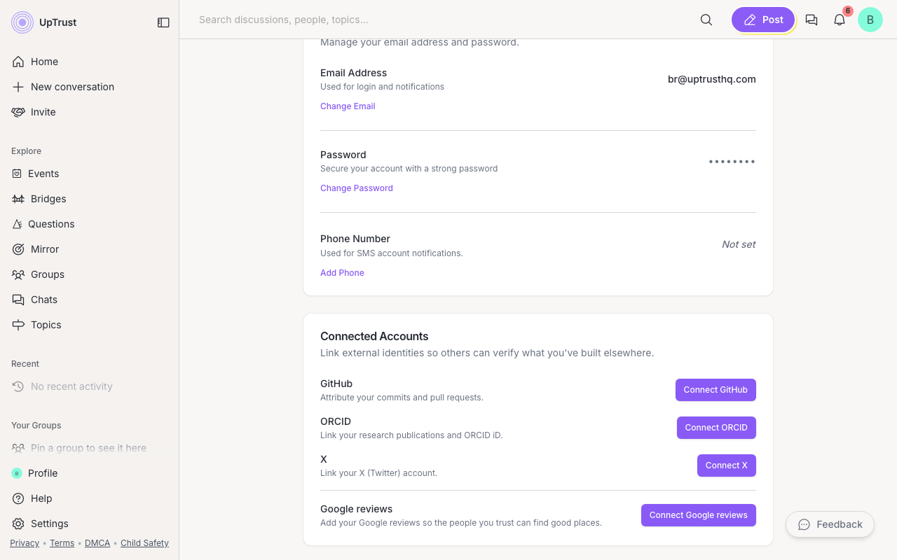 The Connected Accounts card in Settings