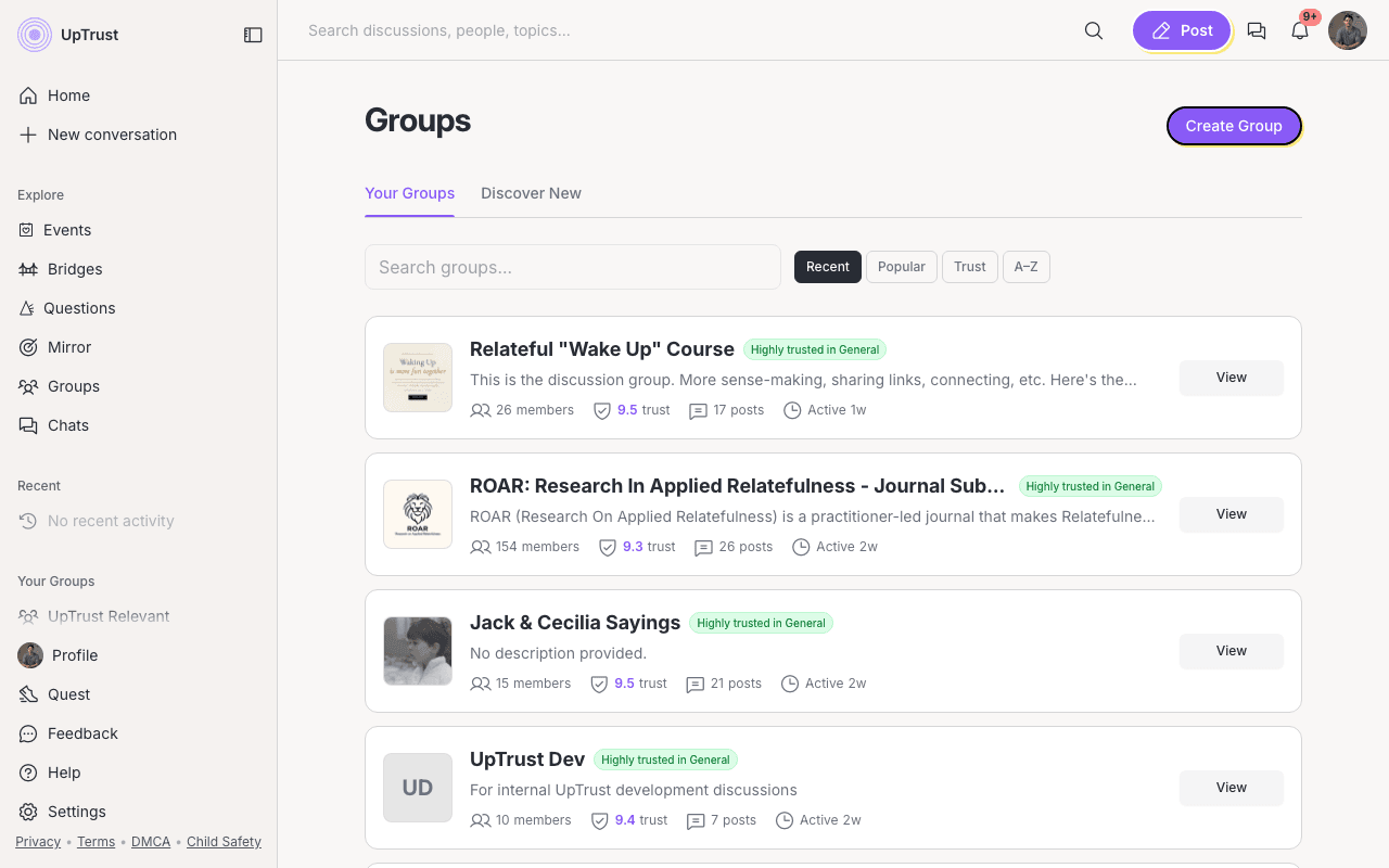The Groups page