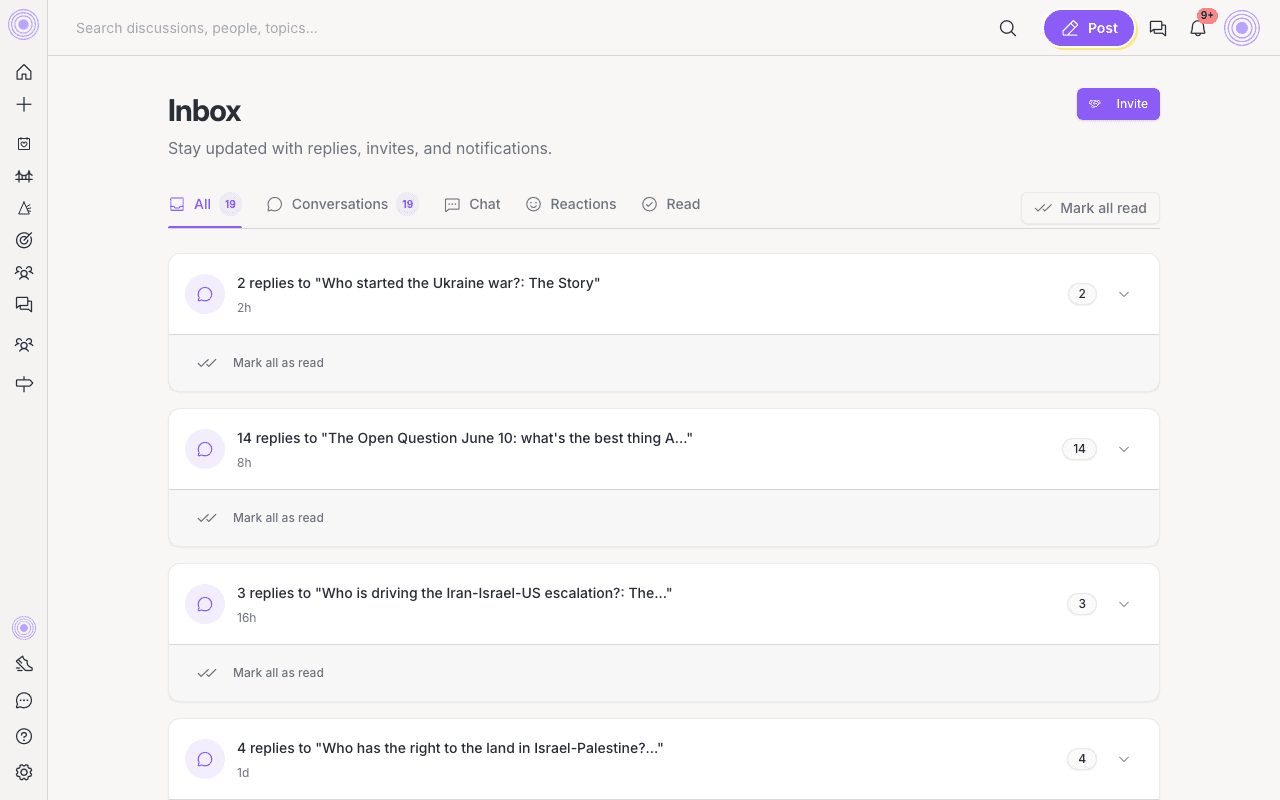 The Inbox, with one unread notification