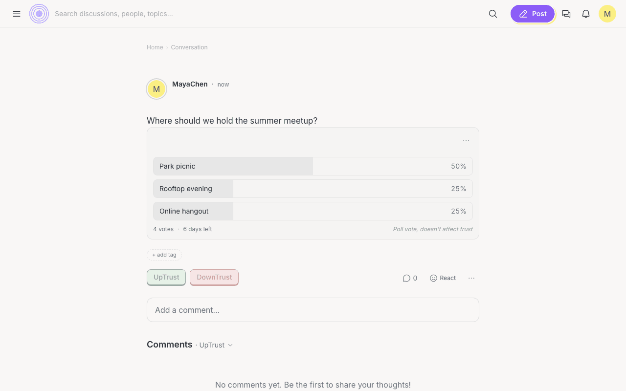 A poll on a post, showing the options with result bars
