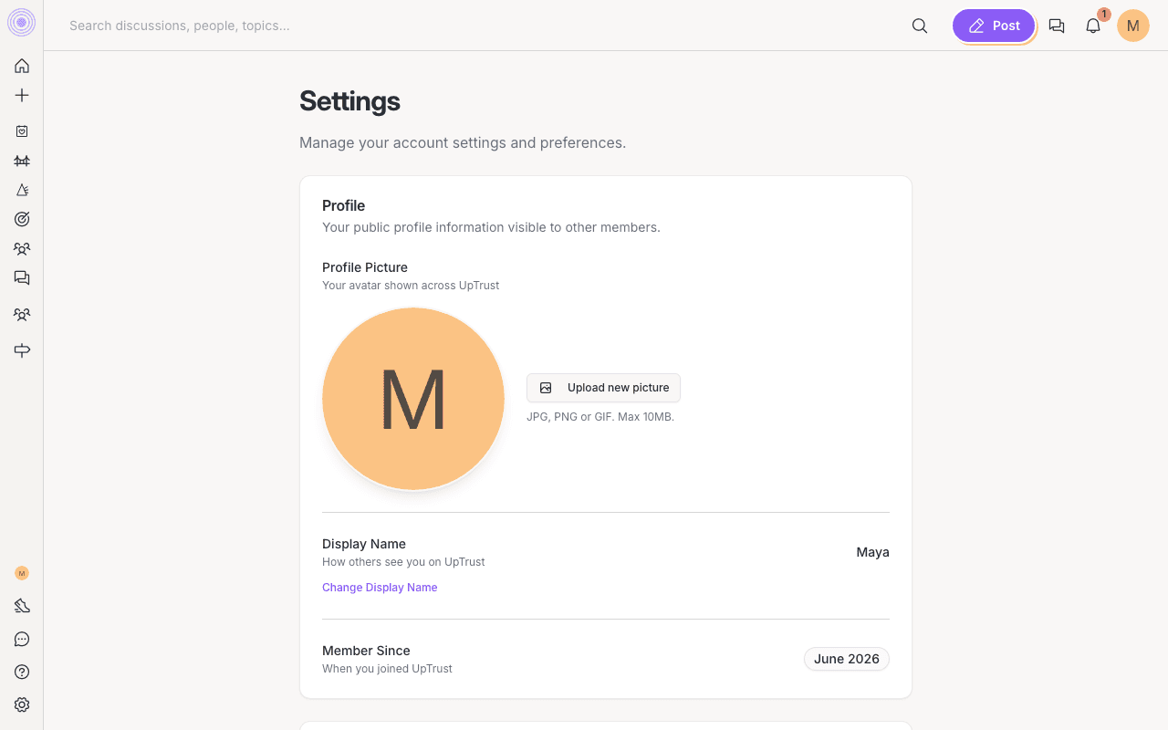 The Settings page