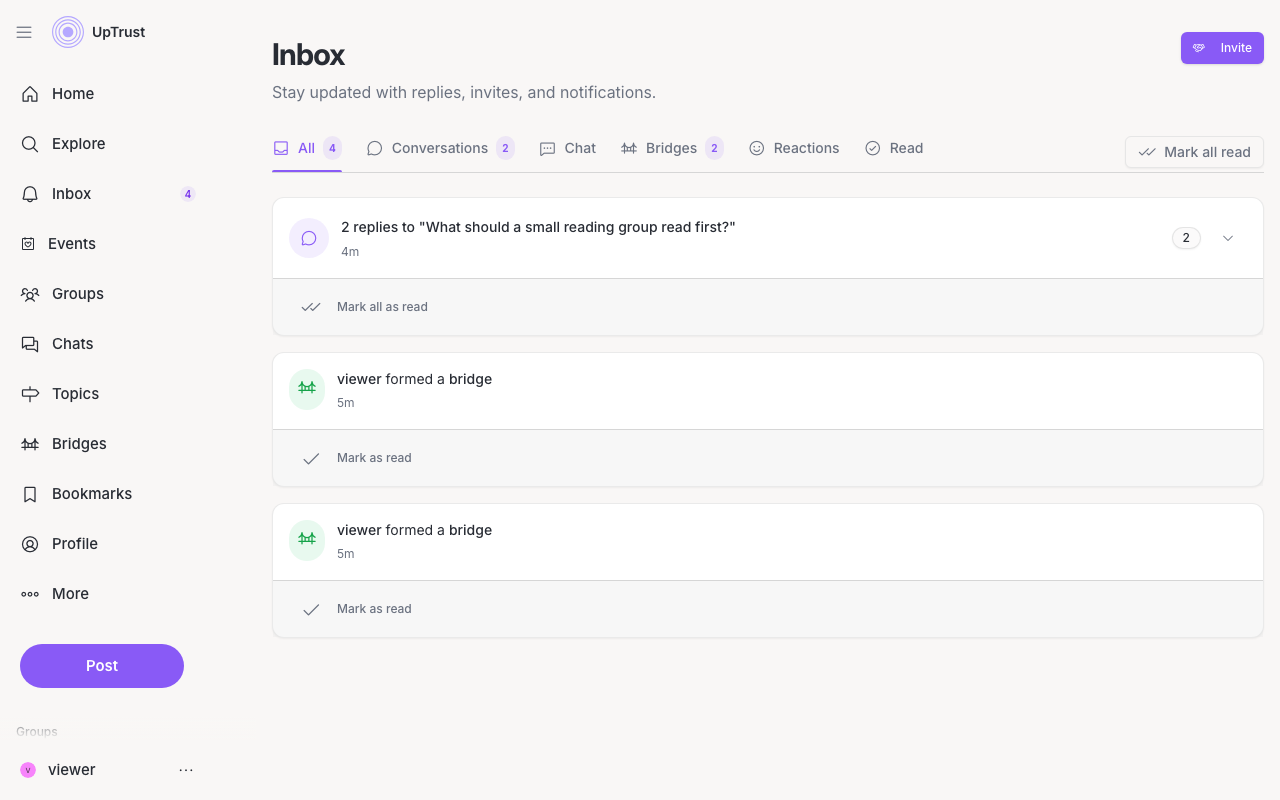 The Inbox, with new posts from people you trust