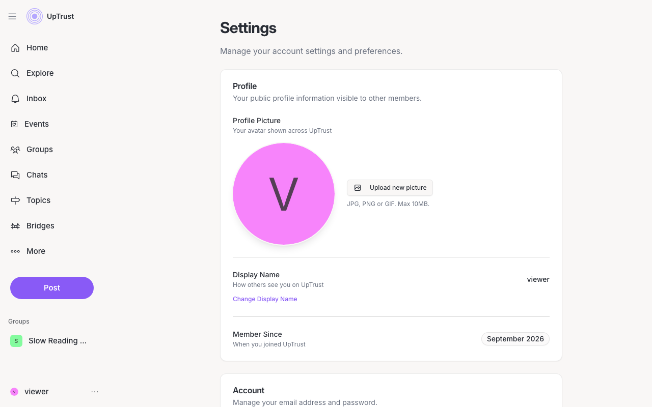 The Settings page